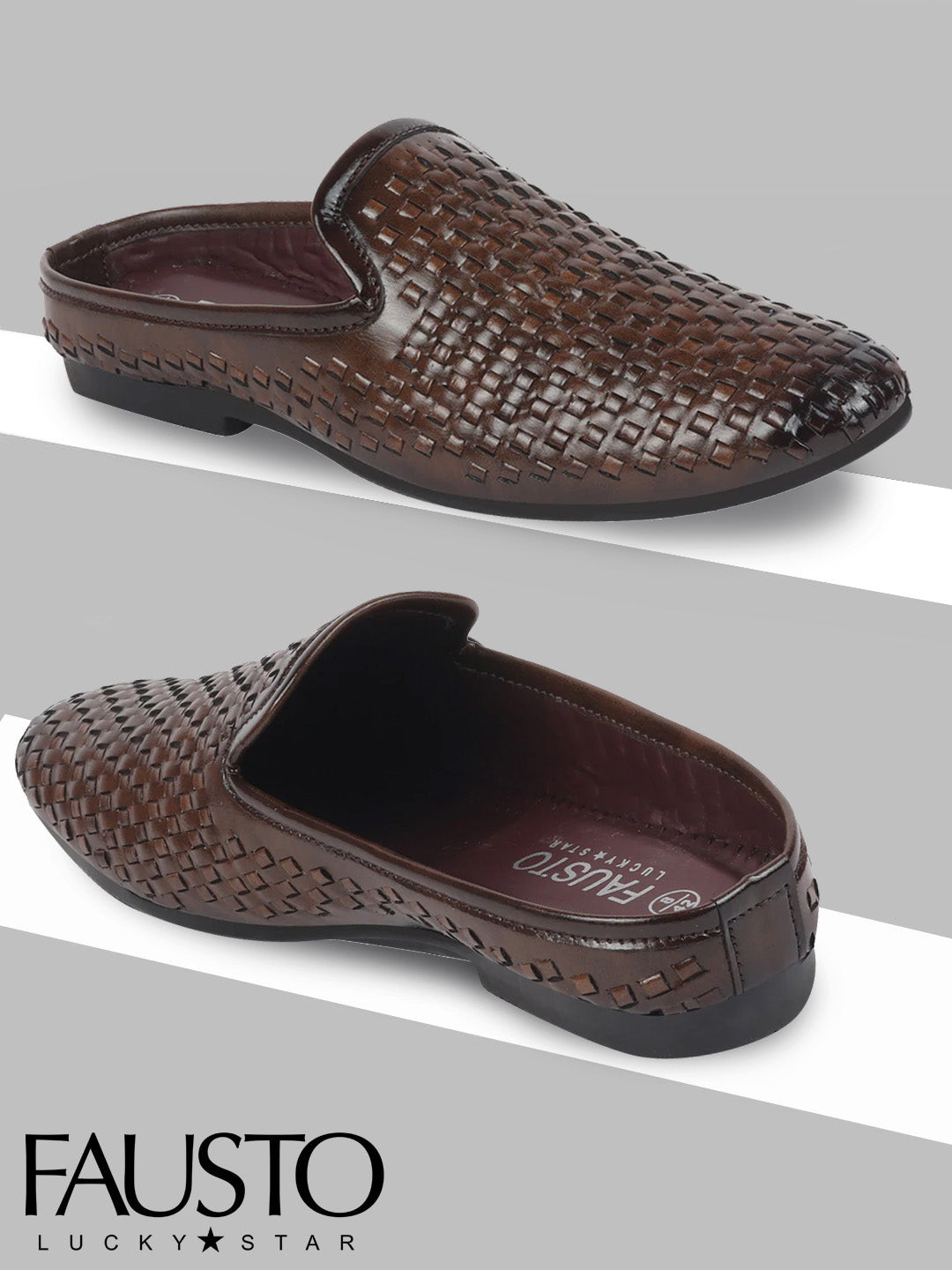 FAUSTO Men Brown Textured Mules
