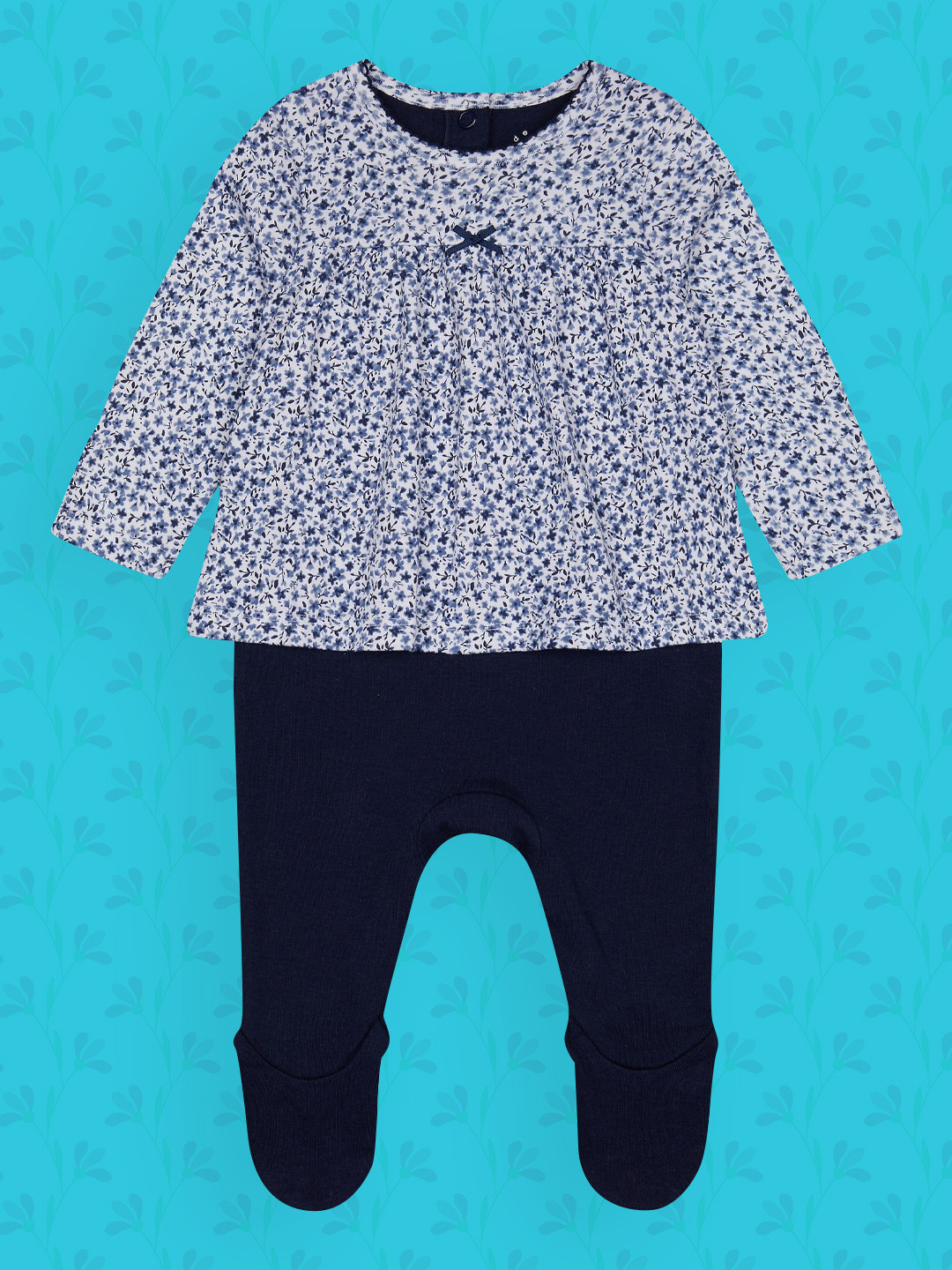 mothercare Girls Navy Blue Printed Sleepsuit