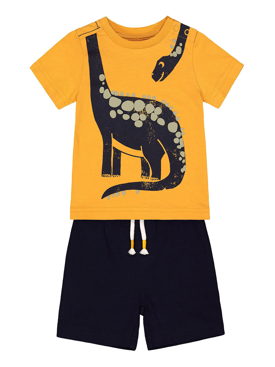 mothercare Infant Boys Mustard Yellow Printed T-shirt with Black Shorts