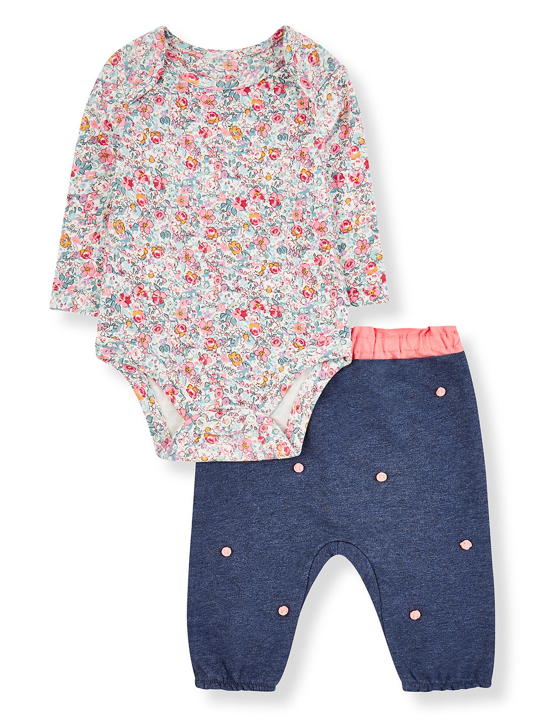 mothercare Girls Navy Blue & Off-White Printed T-shirt with Pyjamas