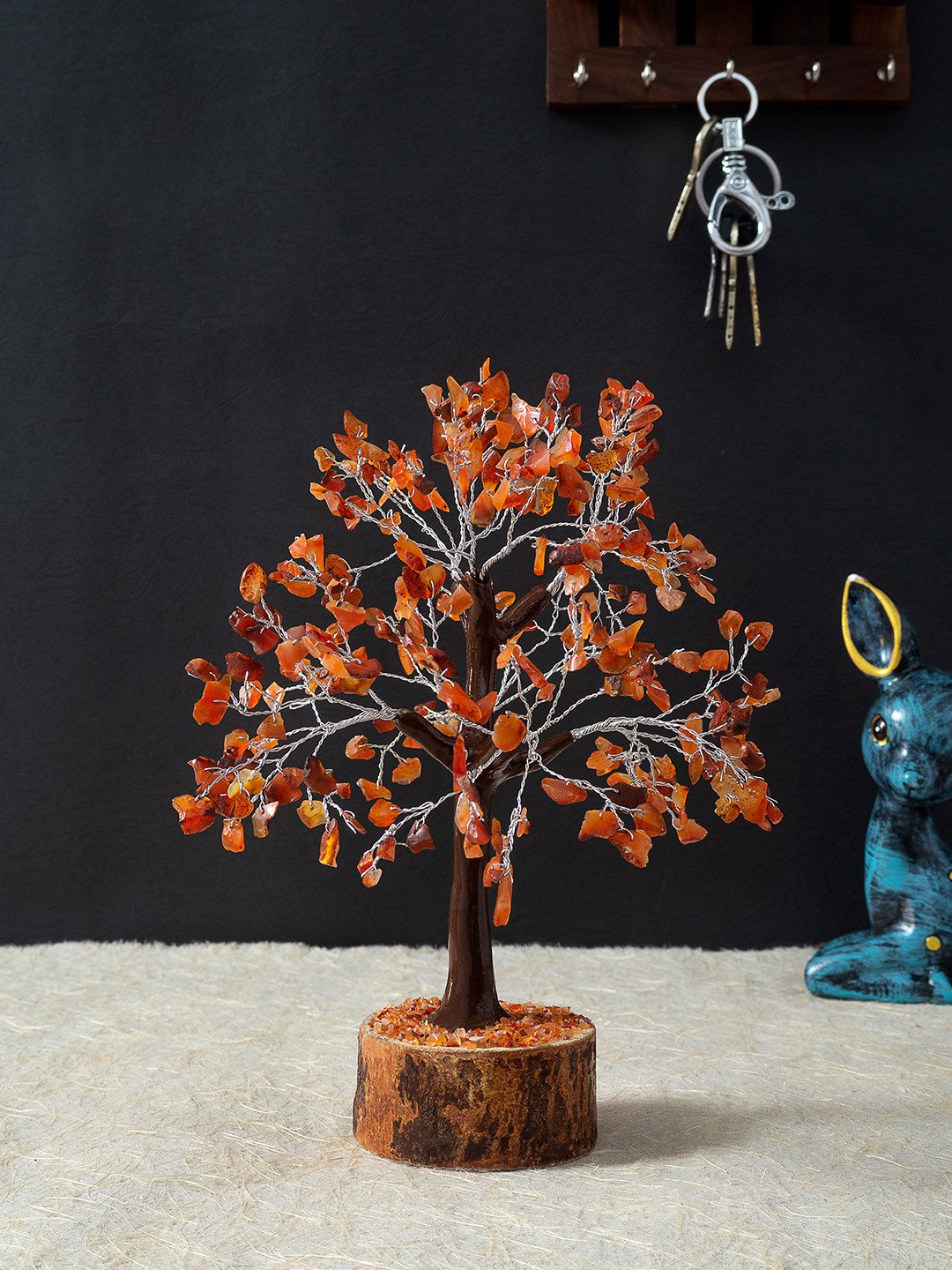Golden Peacock Agate Stone Wish Tree Orange Stone Natural Garden Hand-Crafted Medium Showpiece - 7.5 Inches