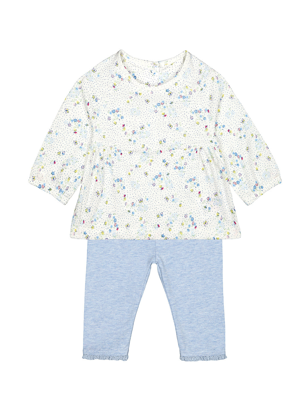 mothercare Infant Girls White & Blue Printed Top with Leggings