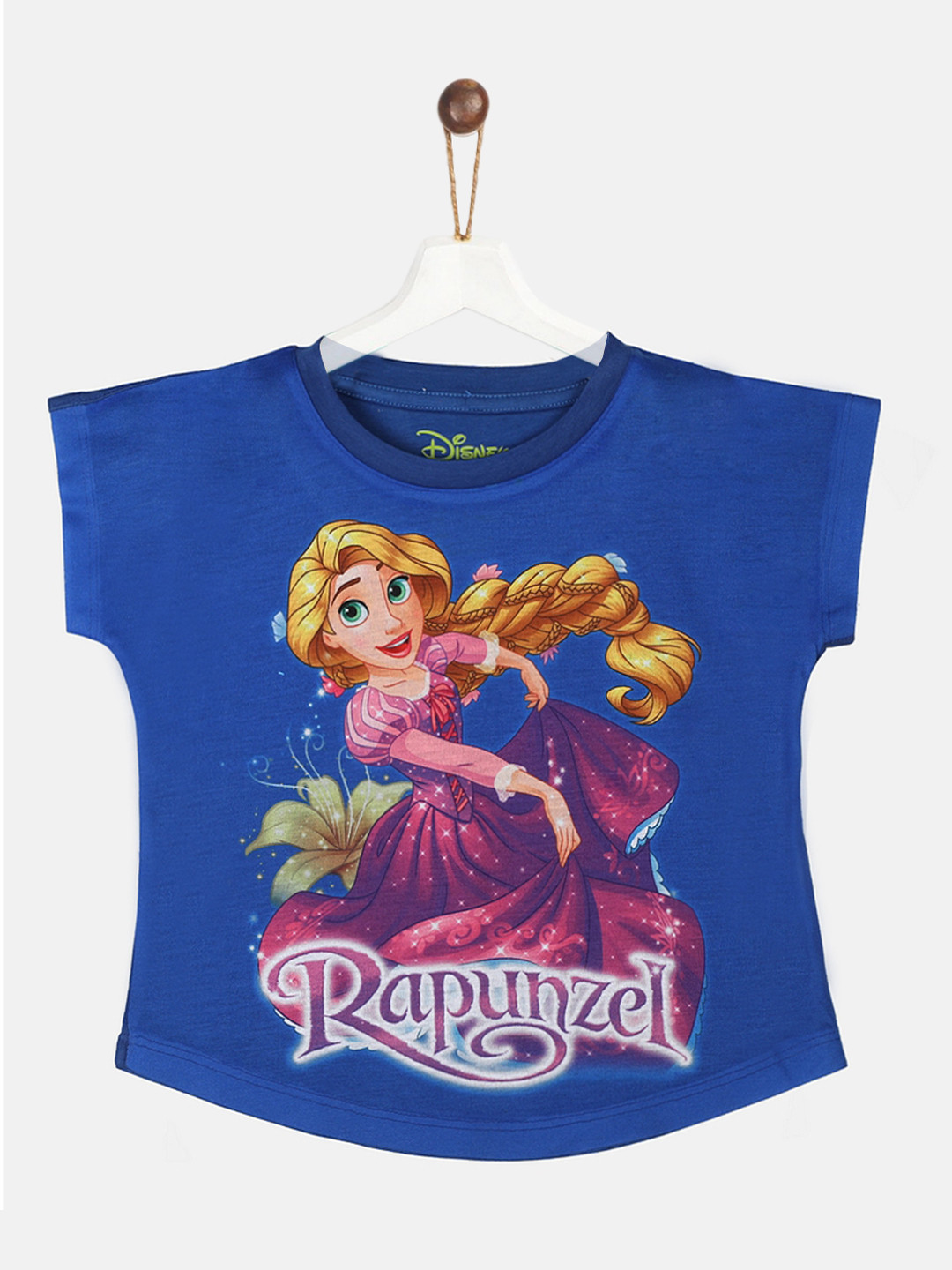 YK Disney Girls Blue Princess Rapunzel Print T-shirt