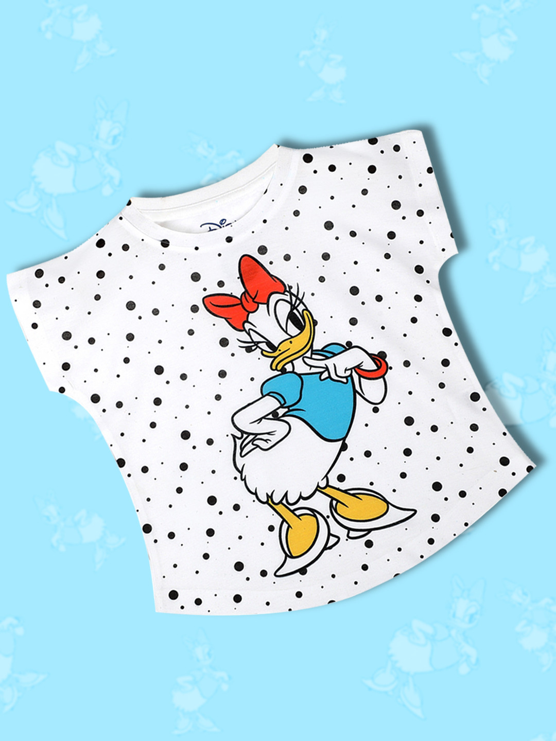 YK Disney Girls White Daisey Duck Printed T-Shirt