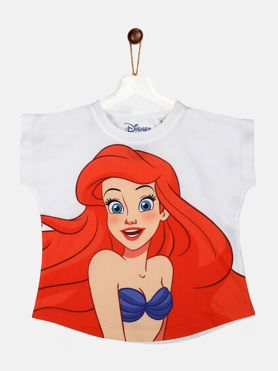 YK Disney Girls White Little Mermaid Printed A-Line T-shirt
