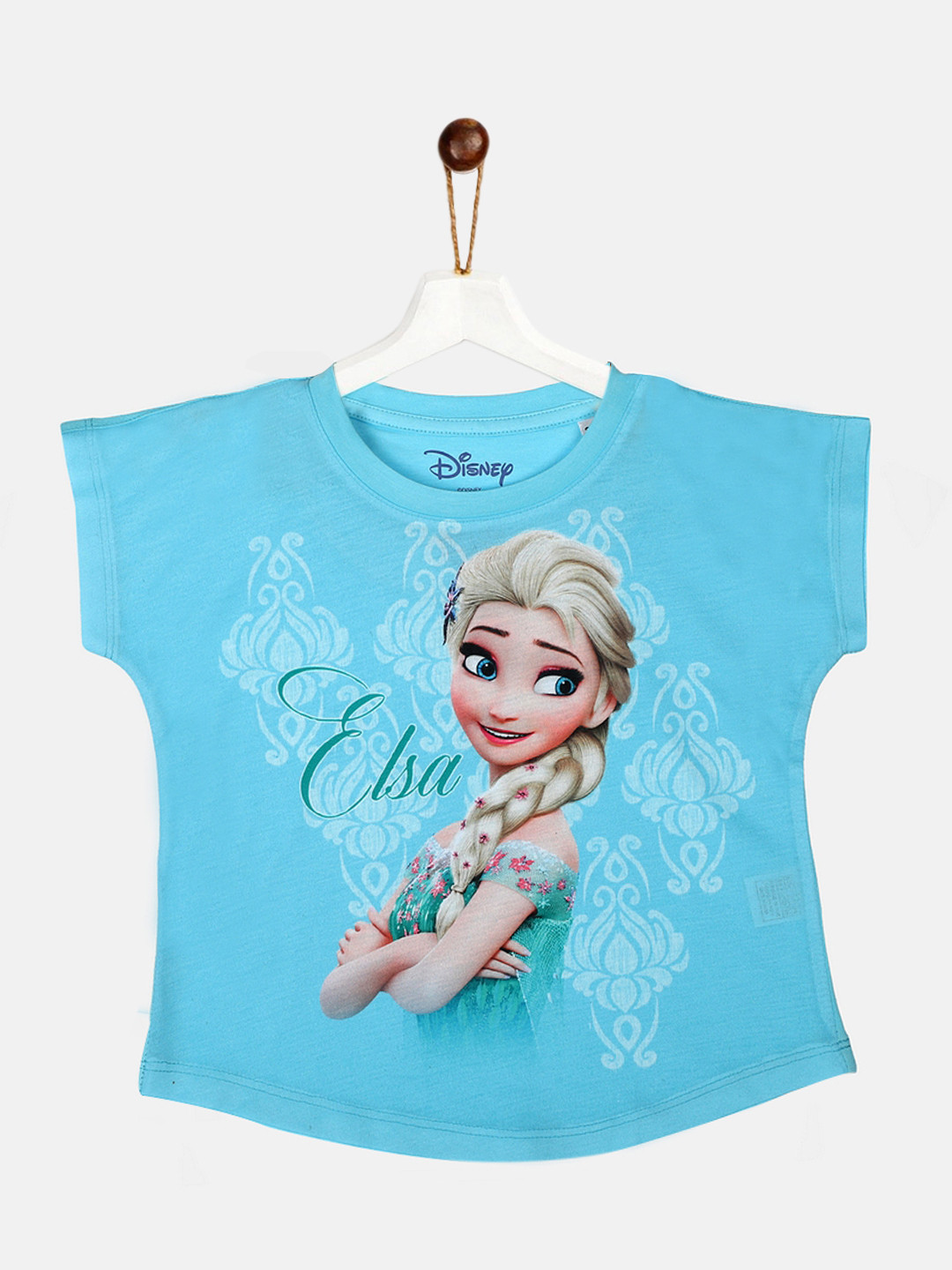 YK Disney Girls Blue Frozen Princess Elsa Printed A-Line T-shirt