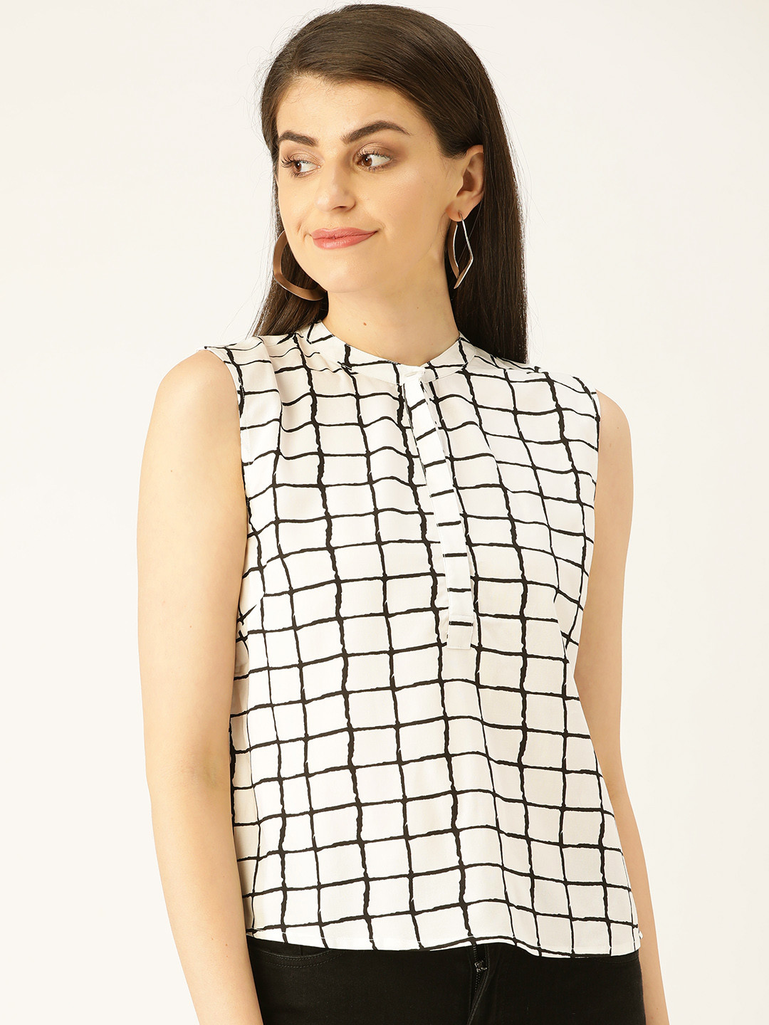 her by invictus Women White & Black Checked Top