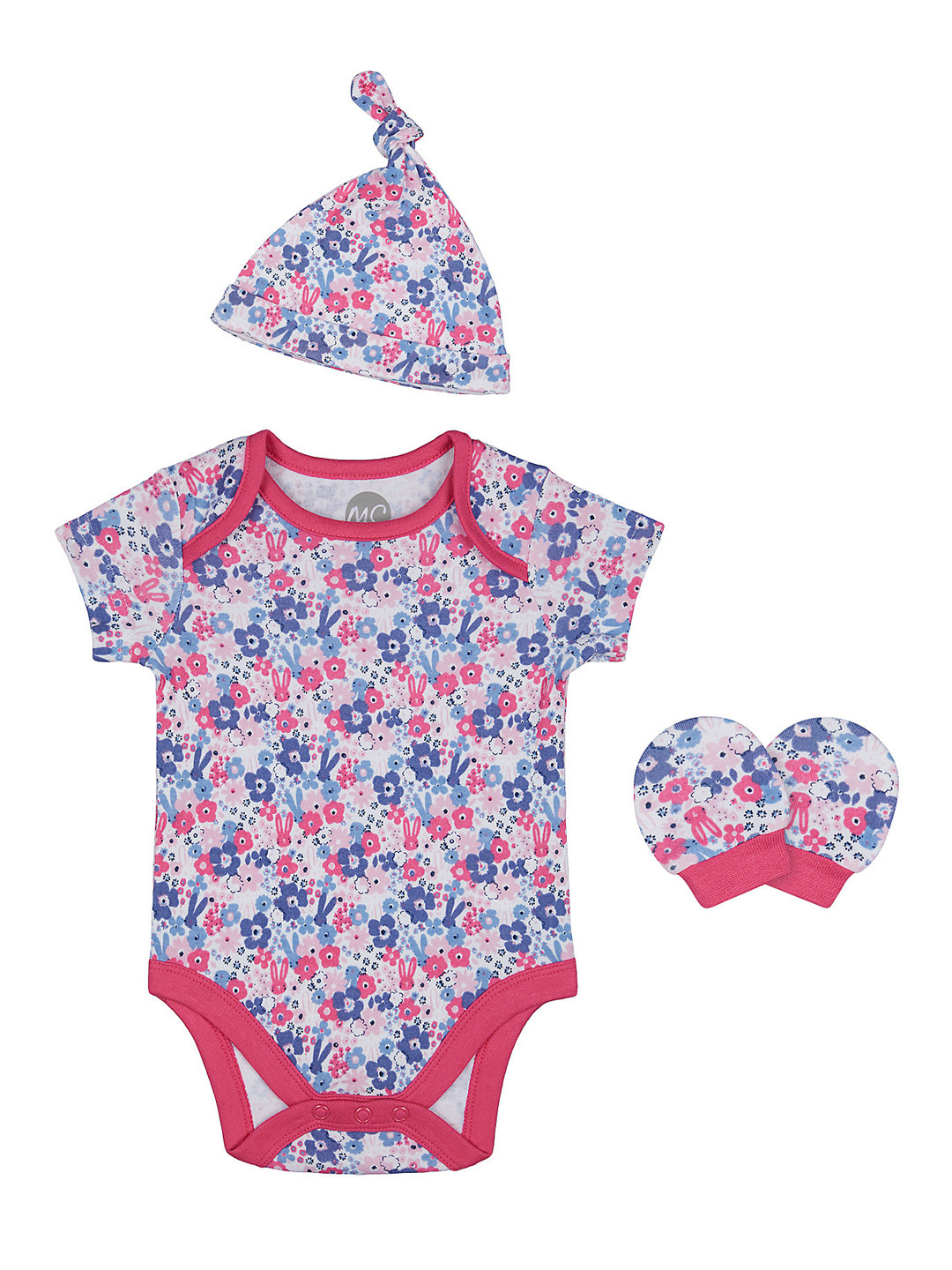 mothercare Infant Baby Multicoloured Printed Bodysuit with Beanie & Socks