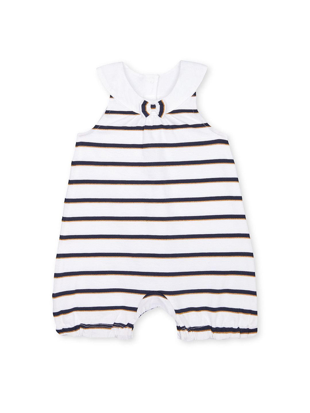 Mothercare Infant Girls White Black & Gold-Toned Pure Cotton Striped Bodysuit