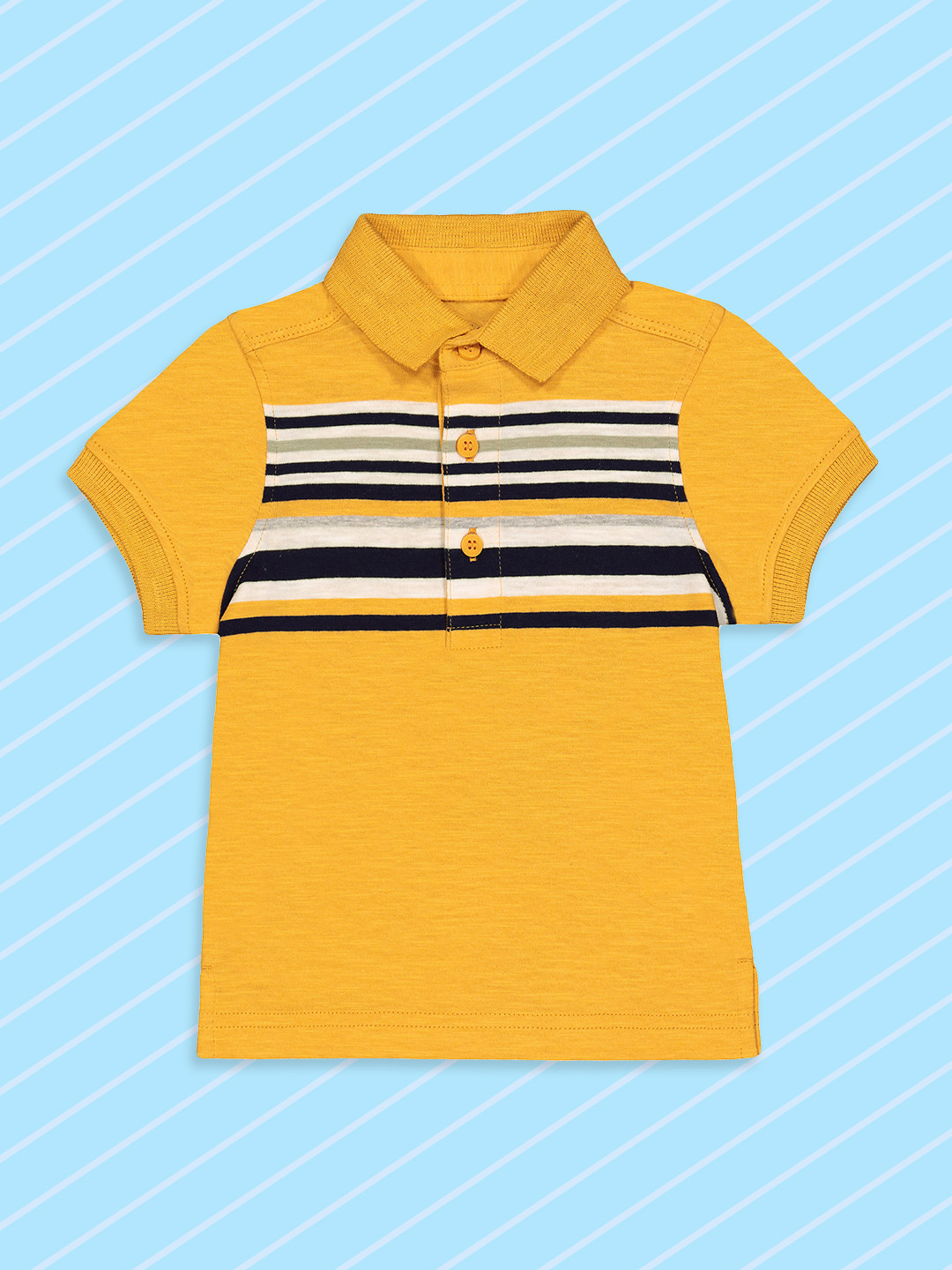 mothercare Boys Yellow Striped Polo Collar T-shirt