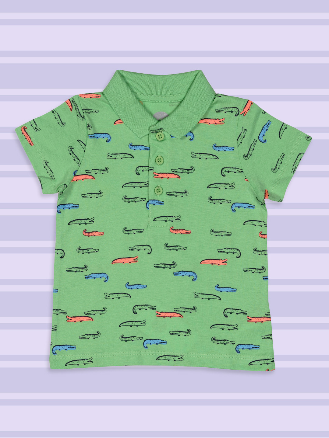 mothercare Boys Green Printed Polo Collar Pure Cotton T-shirt