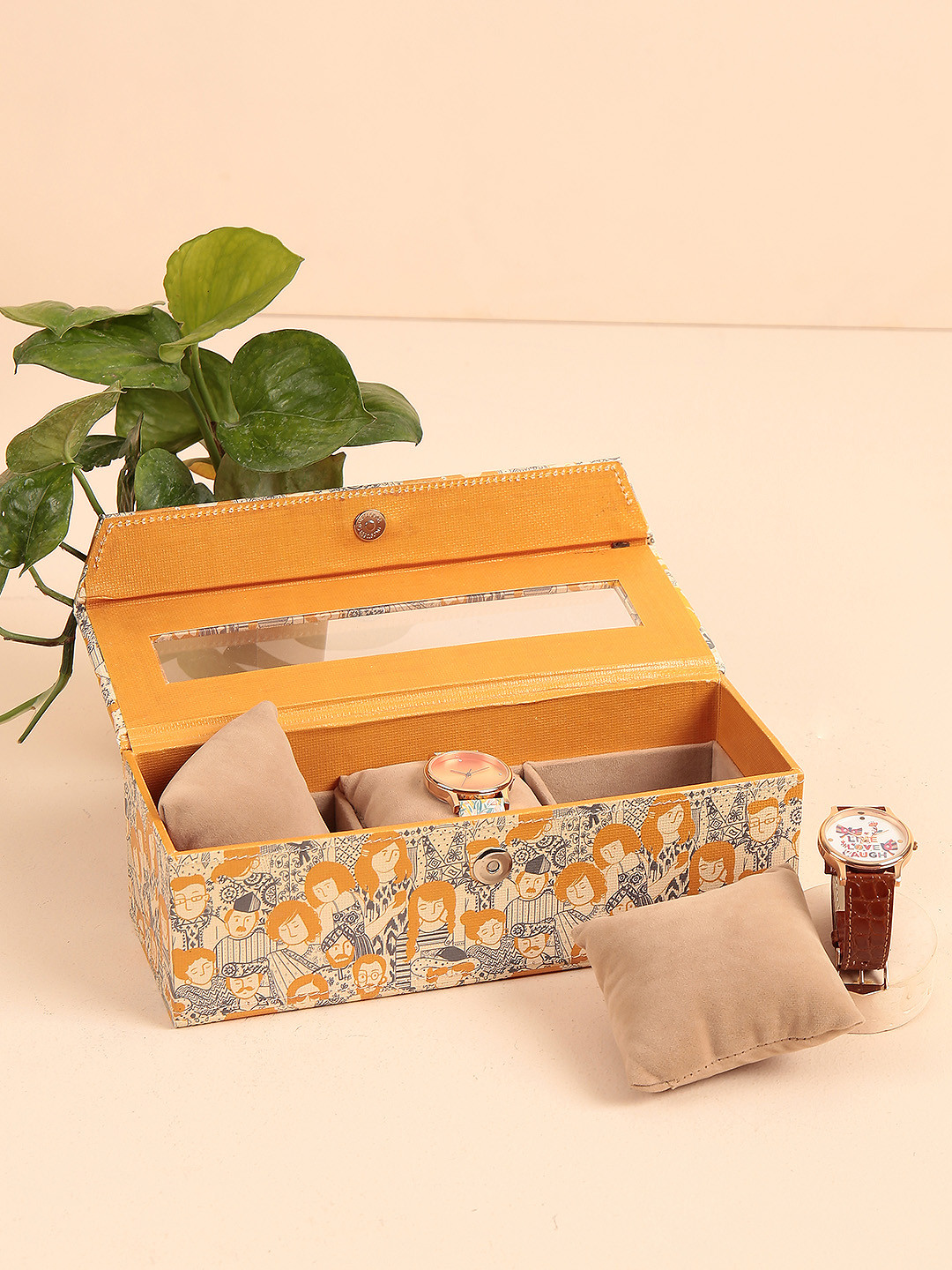 Chumbak Beige & Yellow Printed Human Maze Watch Organiser
