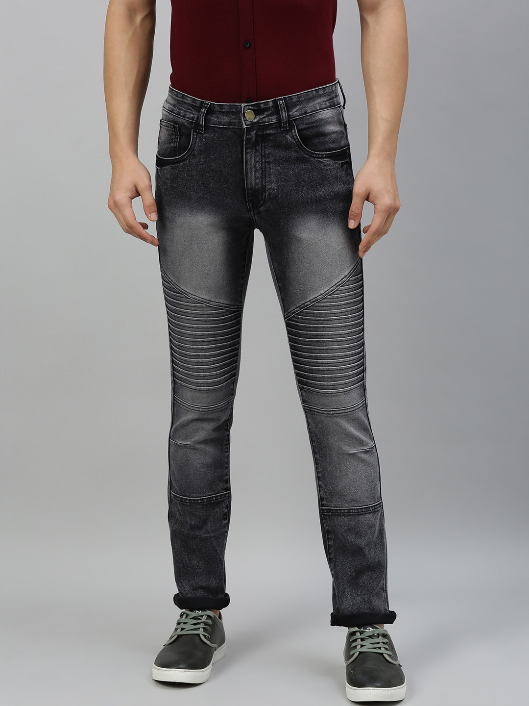 Charcoal Grey Moto Jeans Balmain Slim-fit Biker Jeans FARFETCH IN