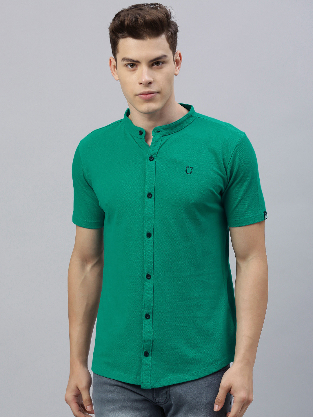 Urbano Fashion Men Teal Green Slim Fit Solid Knitted Casual Shirt