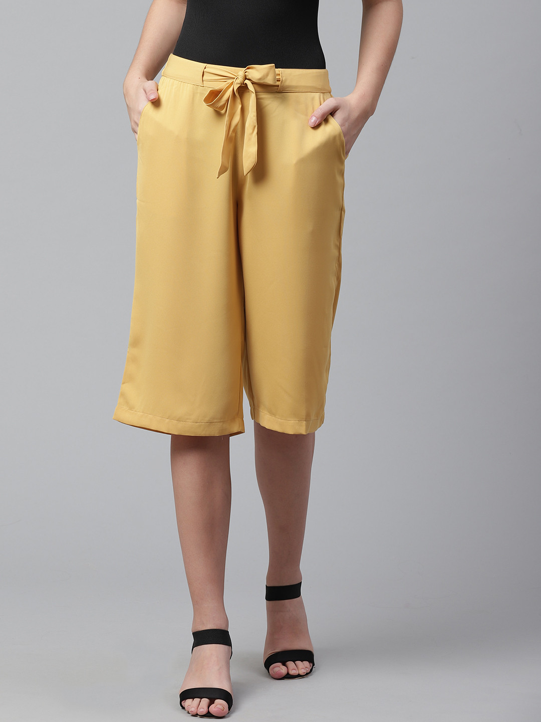 STREET 9 Women Mustard Yellow Tapered Fit Solid Culottes