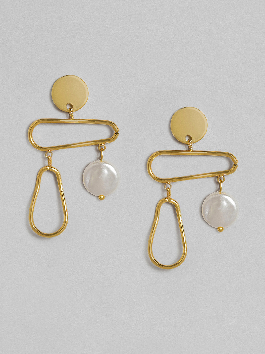 justpeachy Gold-Toned Geometric Drop Earrings
