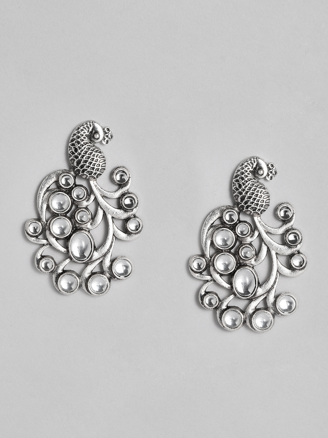 DressBerry Oxidized Silver-Plated Peacock Shaped Oversized Studs