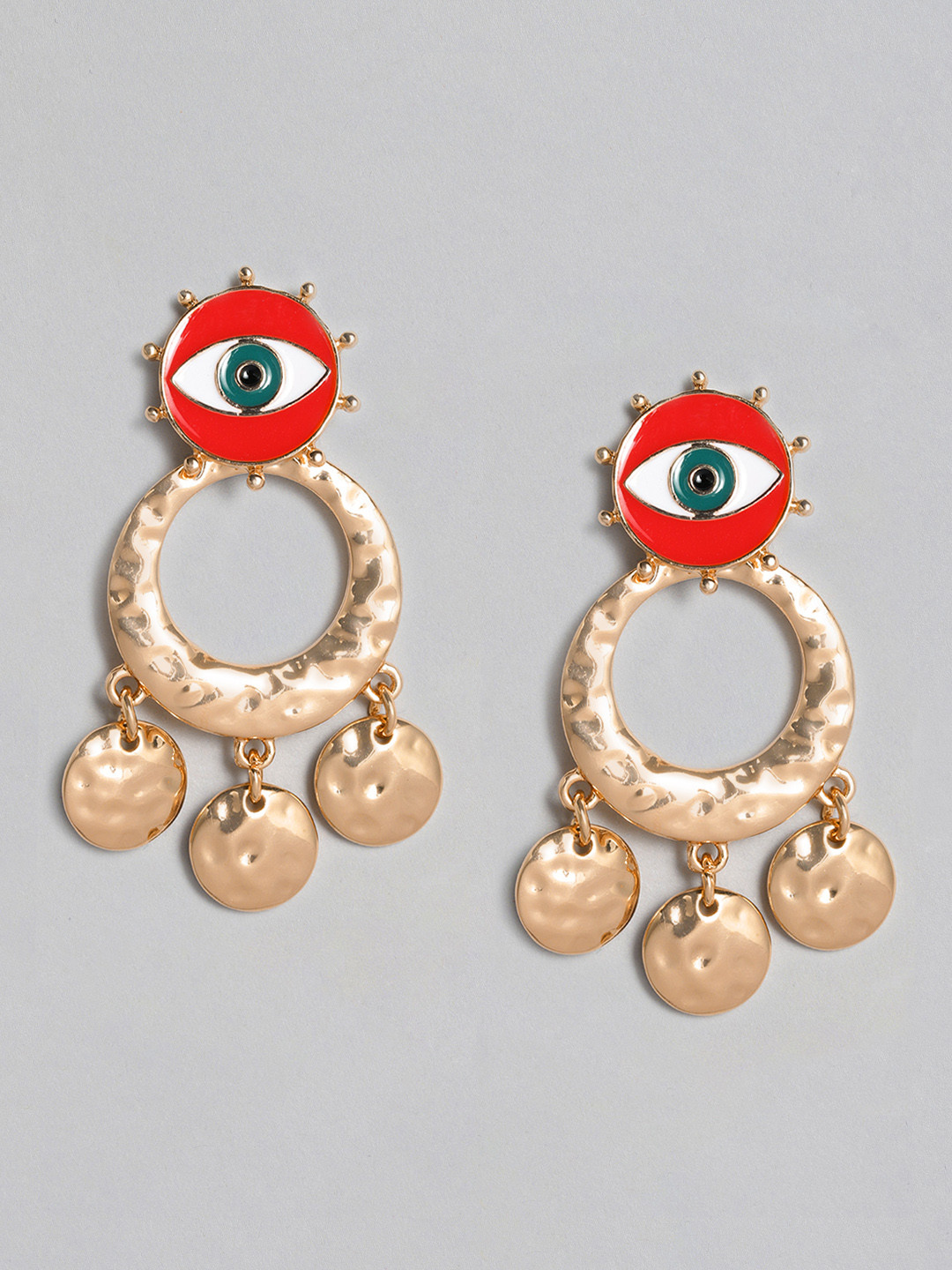 justpeachy Gold-Plated & Red Quirky Drop Earrings