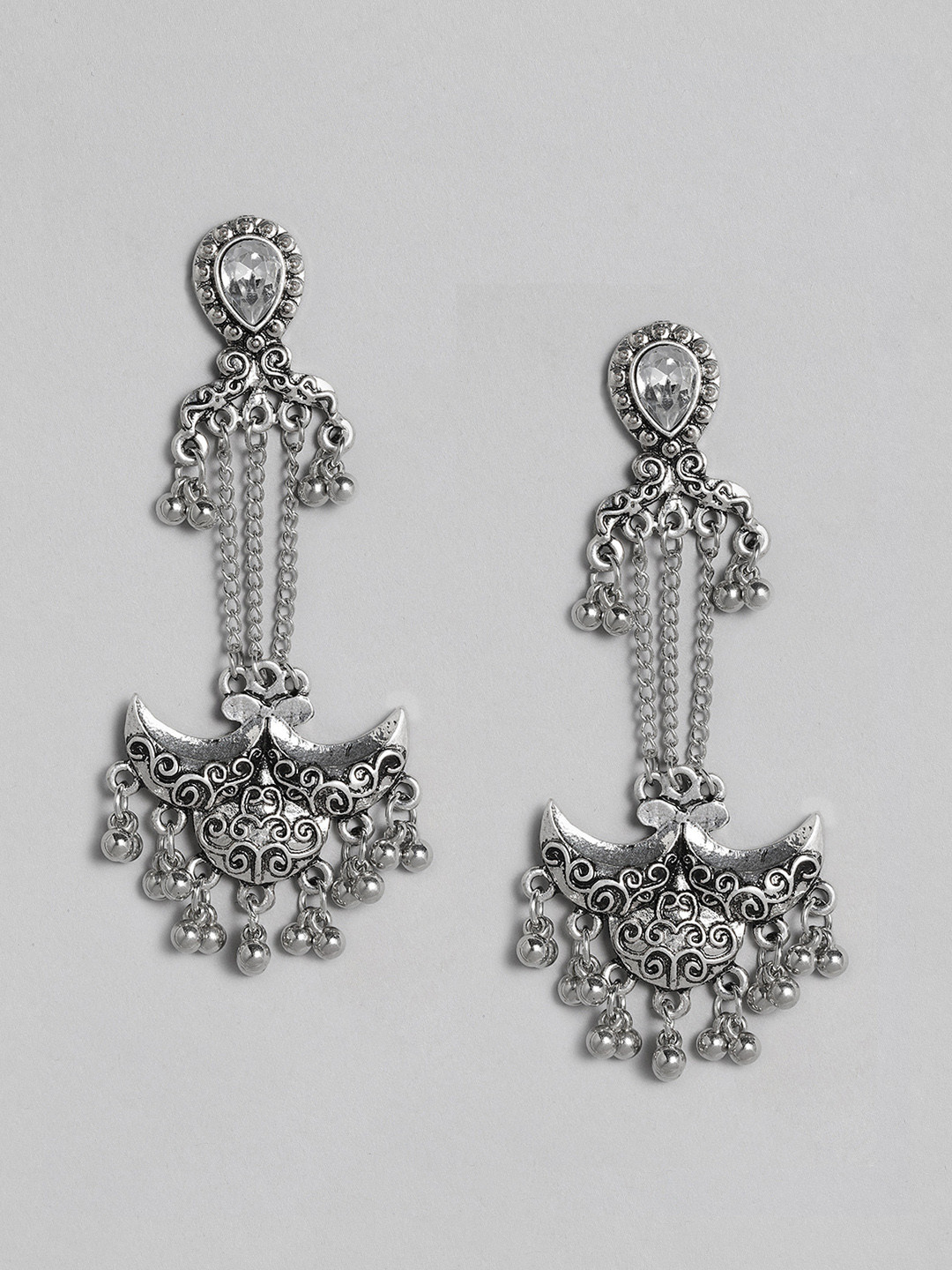 justpeachy Oxidized Silver-Plated Contemporary Drop Earrings