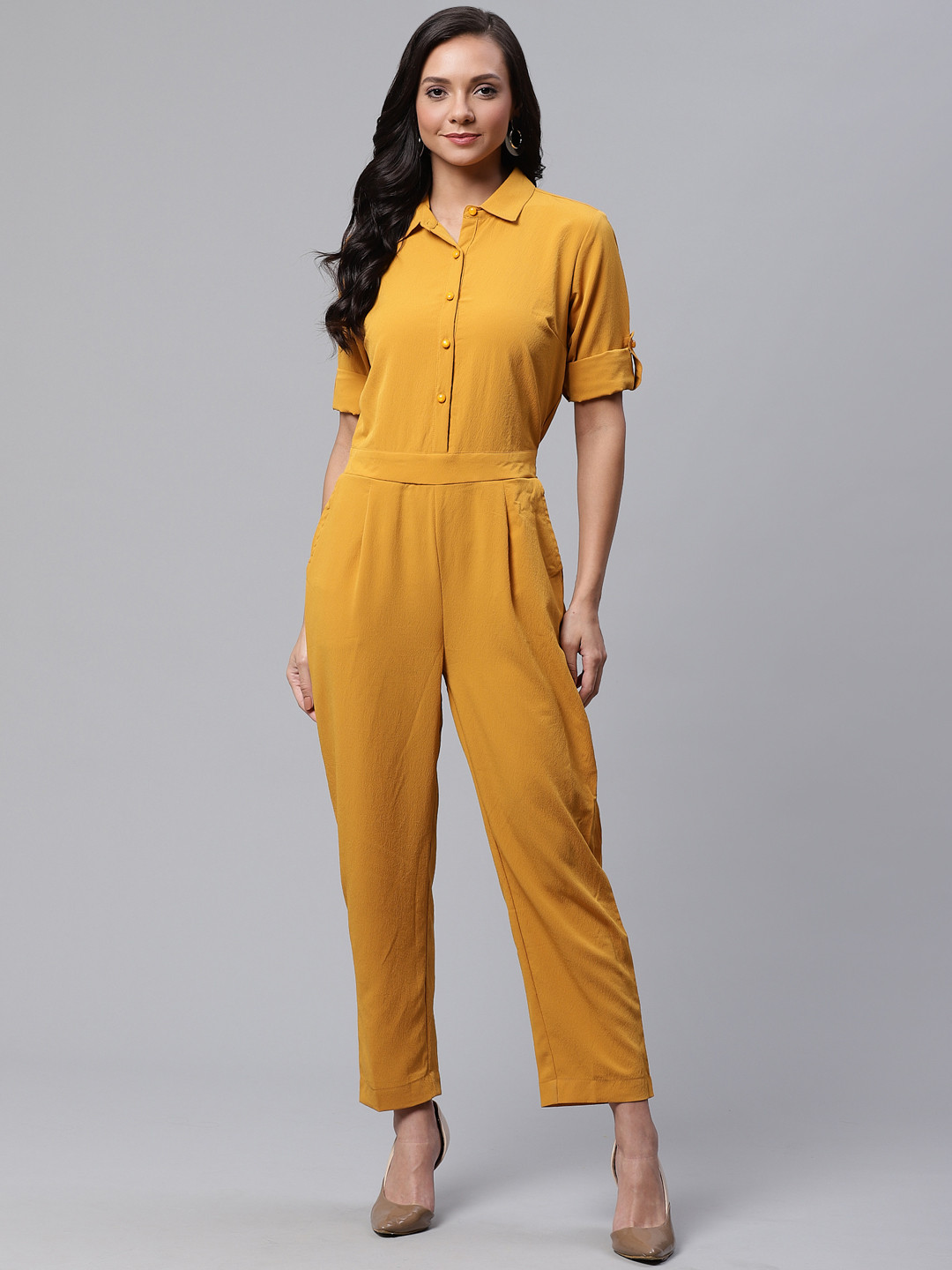 Deewa Women Mustard Yellow Solid Basic Jumpsuit