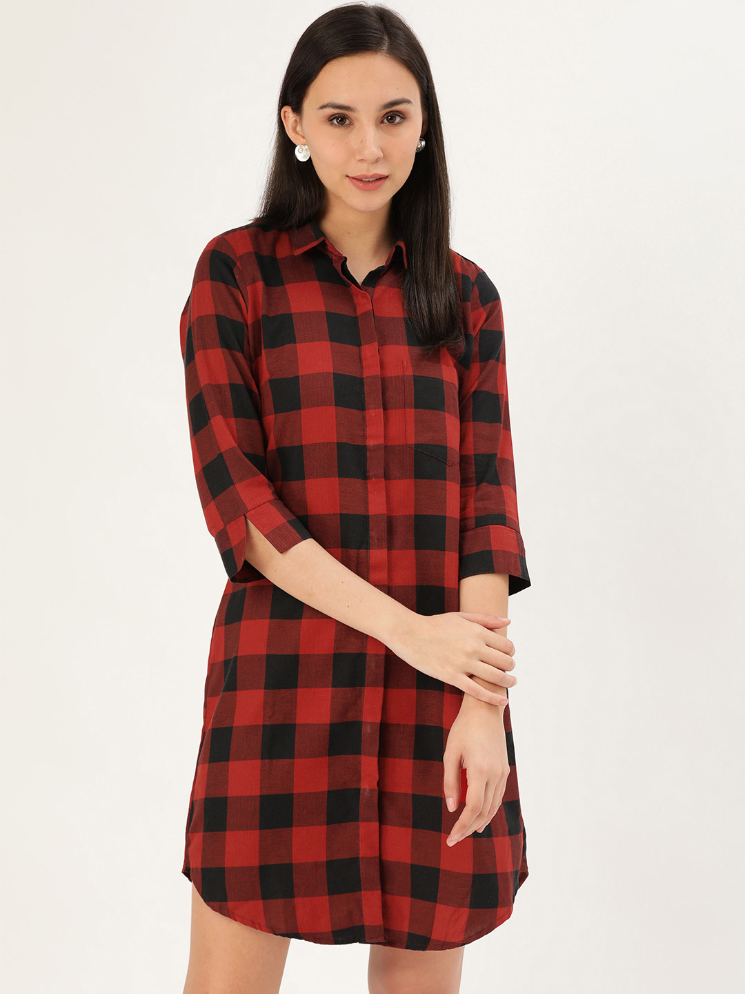 Hancock Women Red & Black Checked Shirt Dress