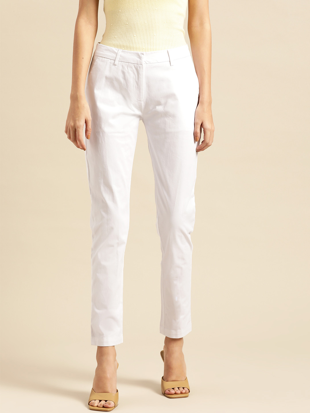 ether Women White Straight Fit Solid RegularFormal Trousers
