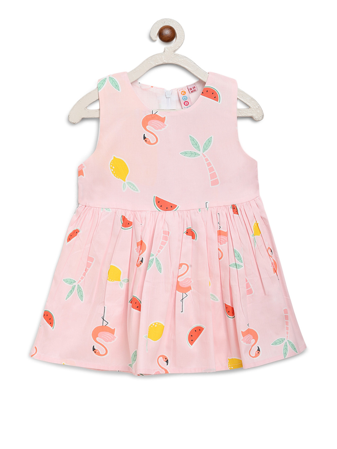 Kids On Board Girls Baby Pink Printed Fit and Flare Dress