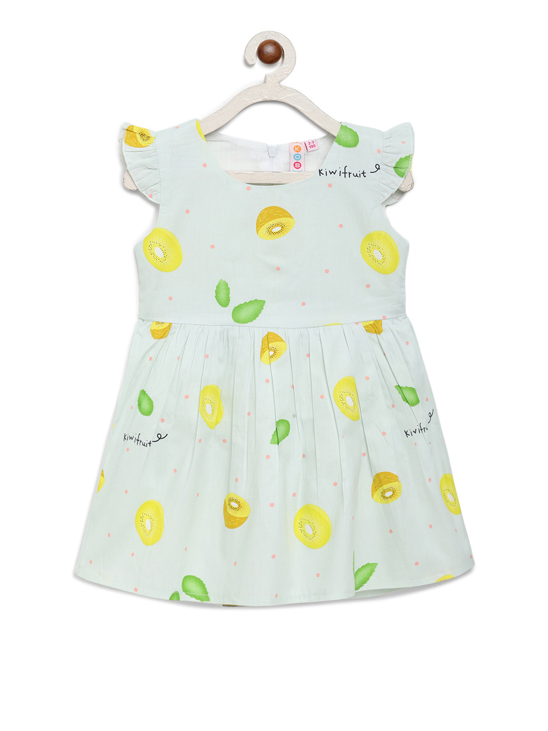 Kids On Board Girls Green Printed Fit and Flare Dress