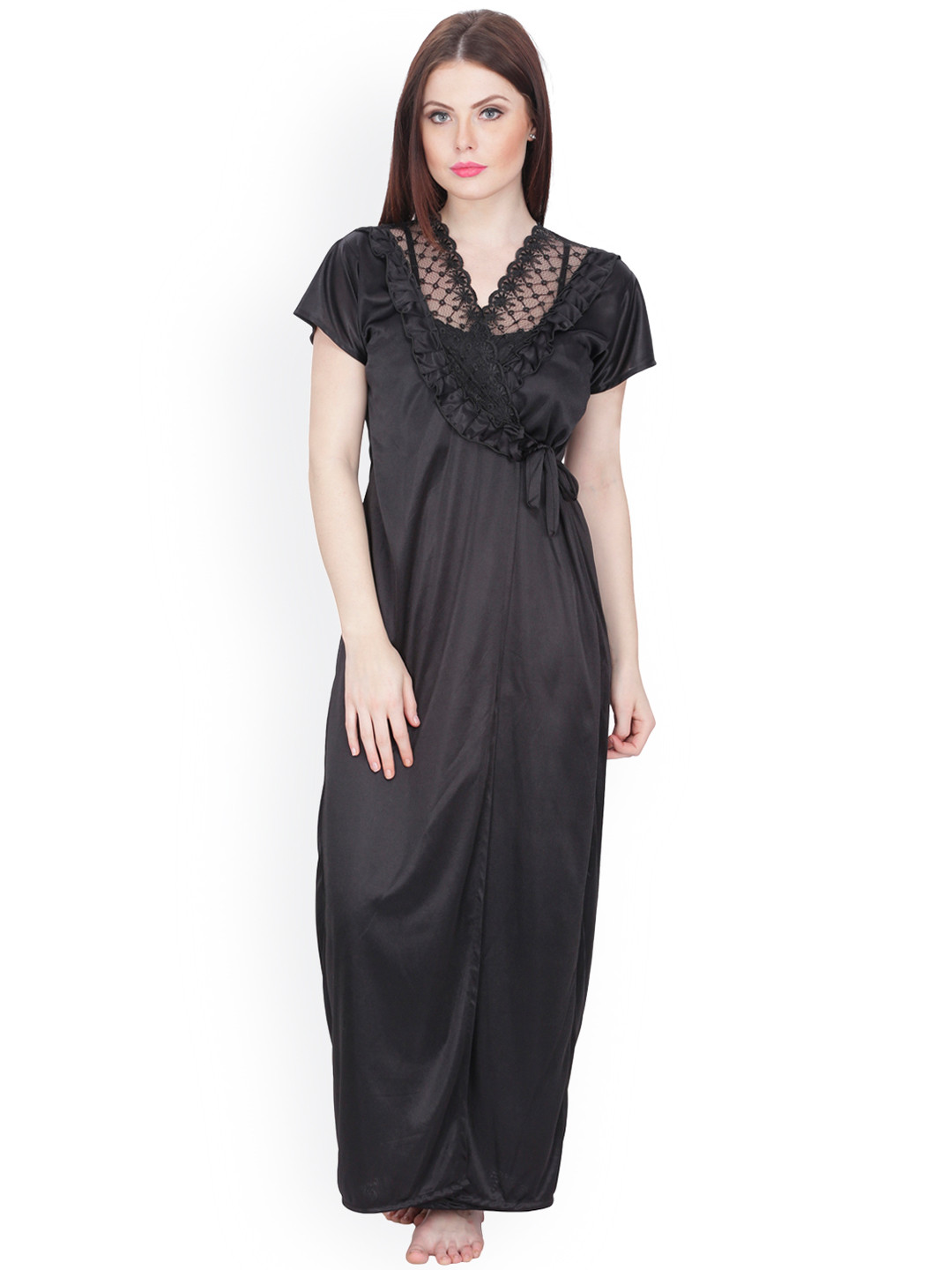Secret Wish Black Maxi Nightdress with Robe HC-166