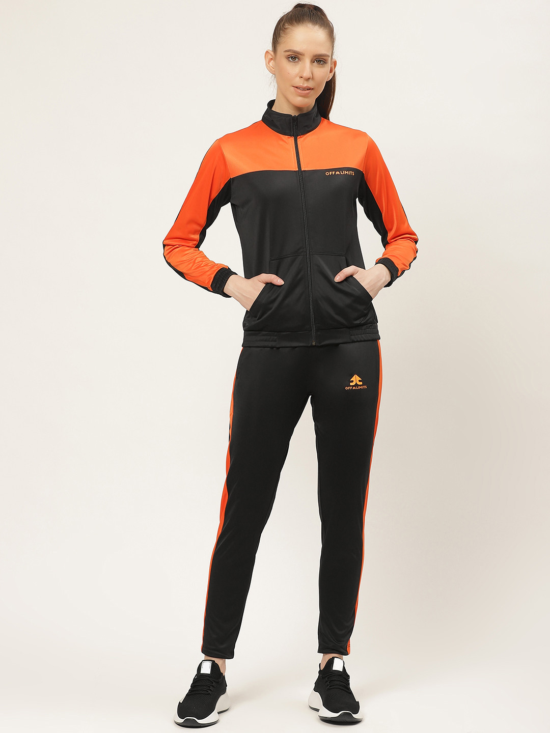 OFF LIMITS Women Charcoal Grey & White Colourblocked Tracksuit