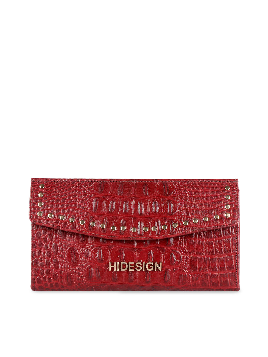 Hidesign Women Red Crocodile Skin Textured Zip Around Leather Wallet