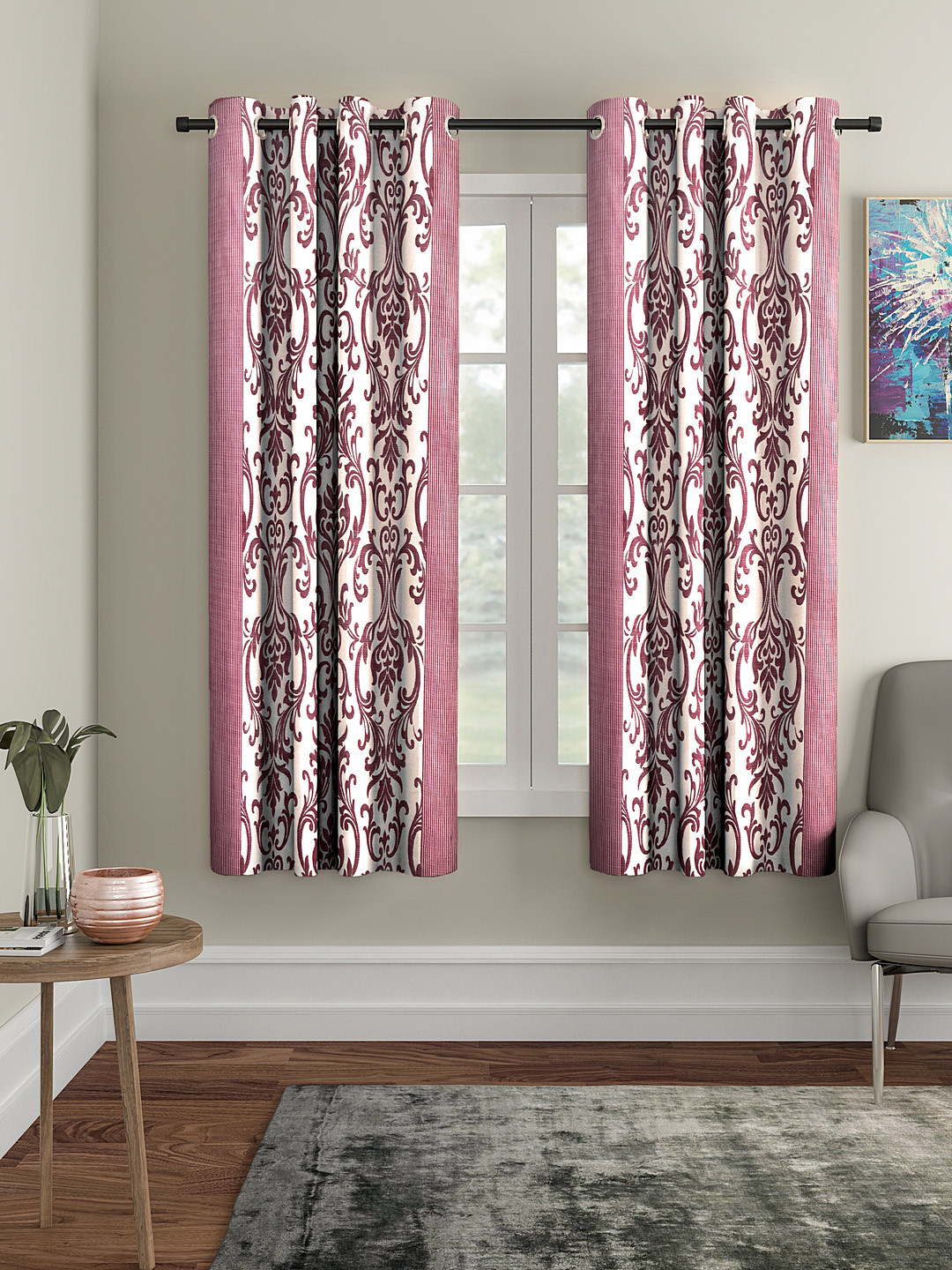 Cortina Pink & Maroon Set of 2 Window Curtains
