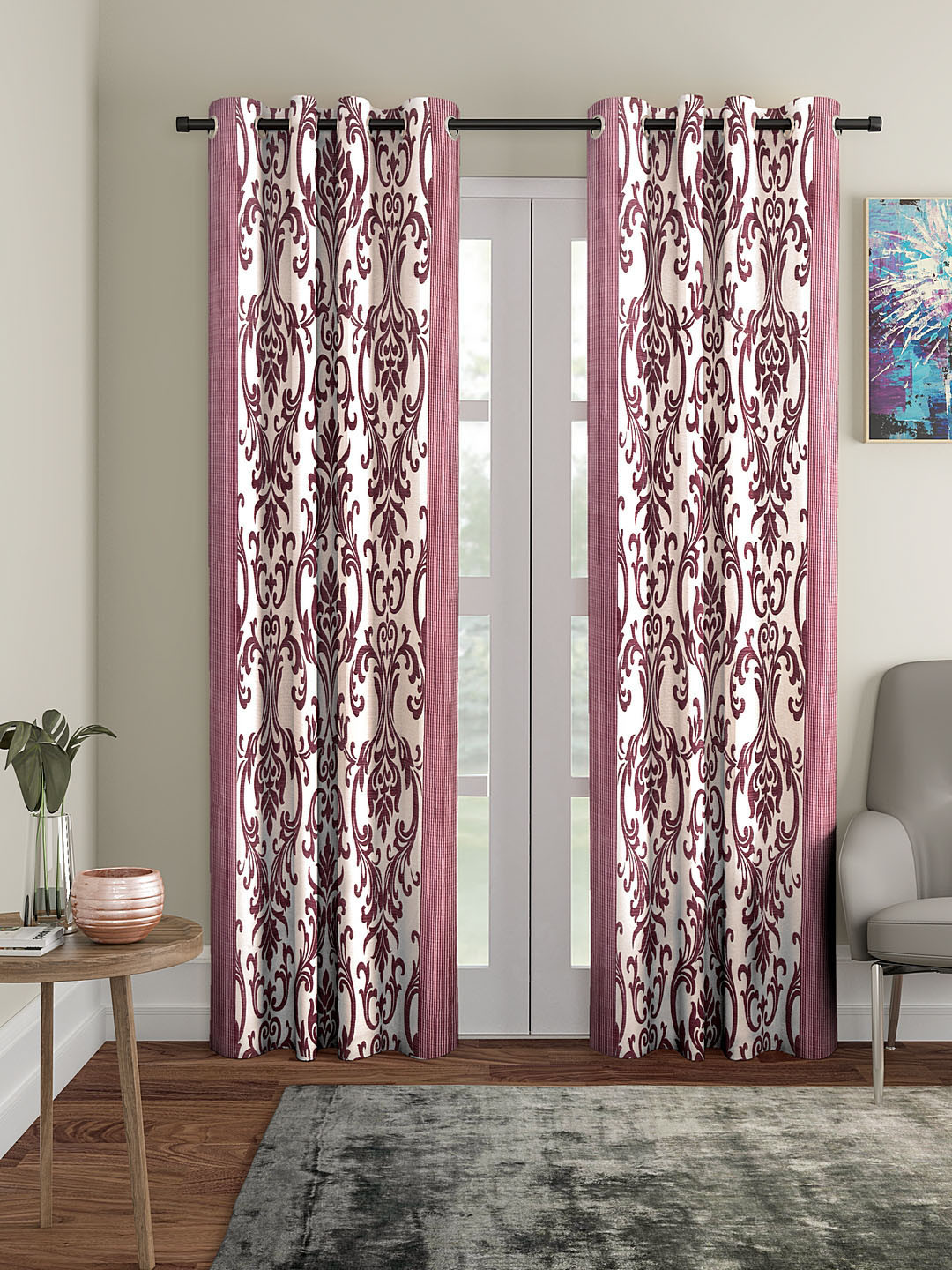 Cortina Pink & White Set of 2 Long Door Curtains