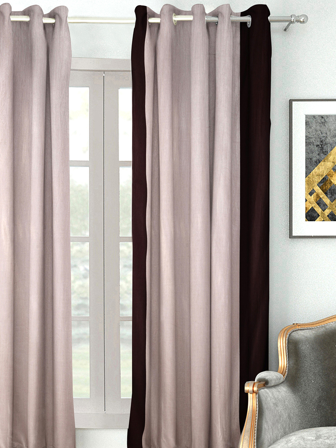 HOUZZCODE Burgundy & Pink Colourblocked Single Window Curtain