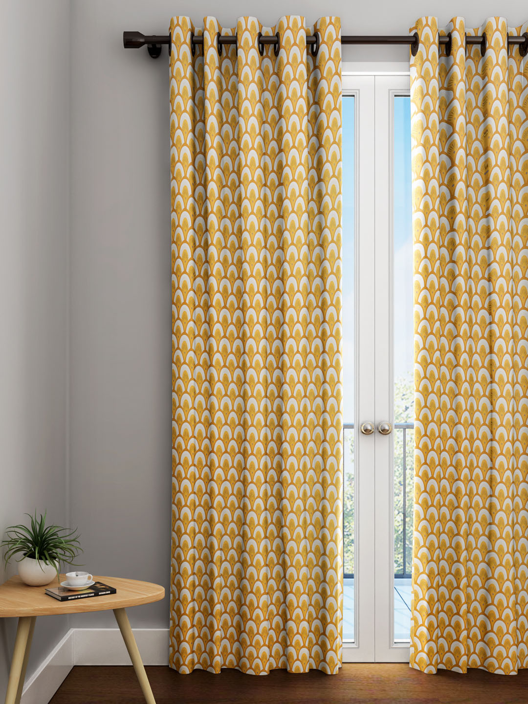 URBAN DREAM Mustard Yellow & Off-White Geometric Single Door Curtain
