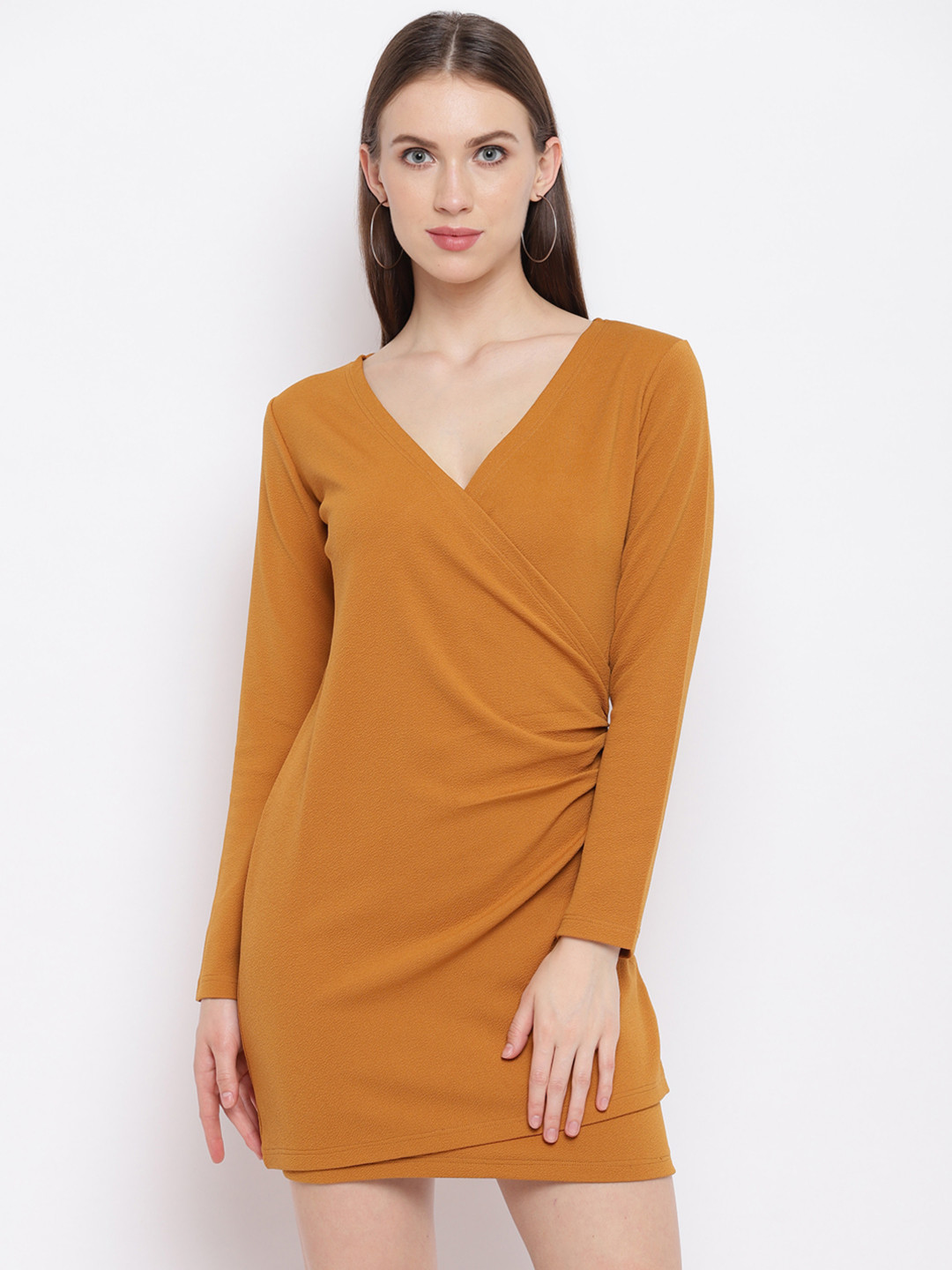 RIVI Women Mustard Yellow Solid Wrap Dress