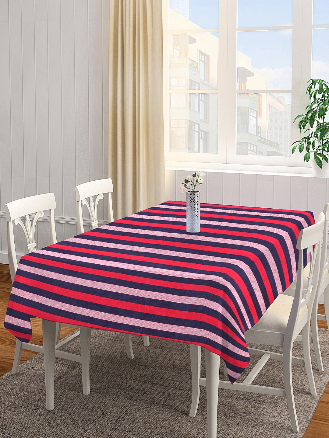 NEUDIS by Dhrohar Red Blue Striped Four Seater Table Cover