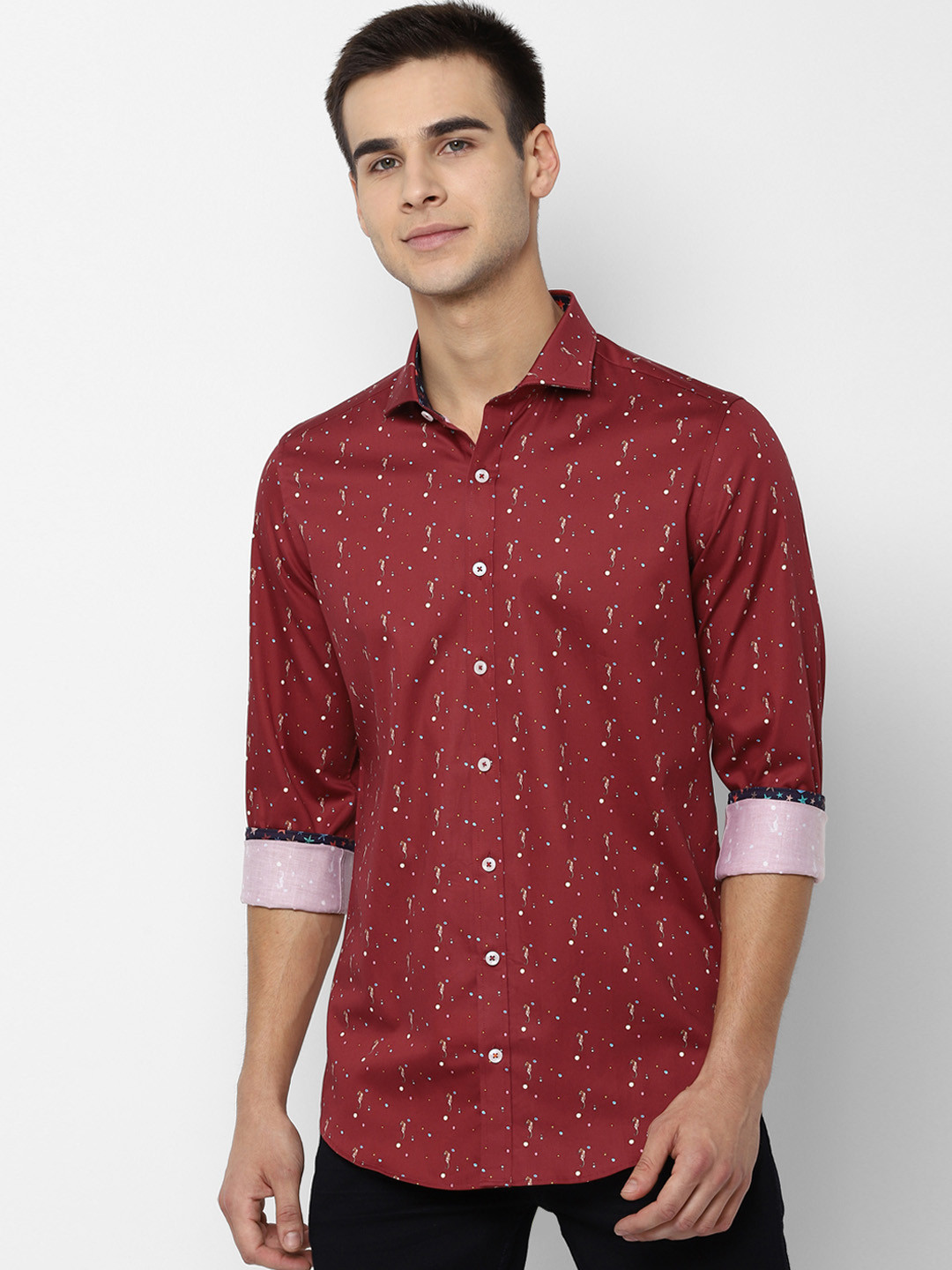 SIMON CARTER LONDON Men Maroon Slim Fit Printed Casual Shirt