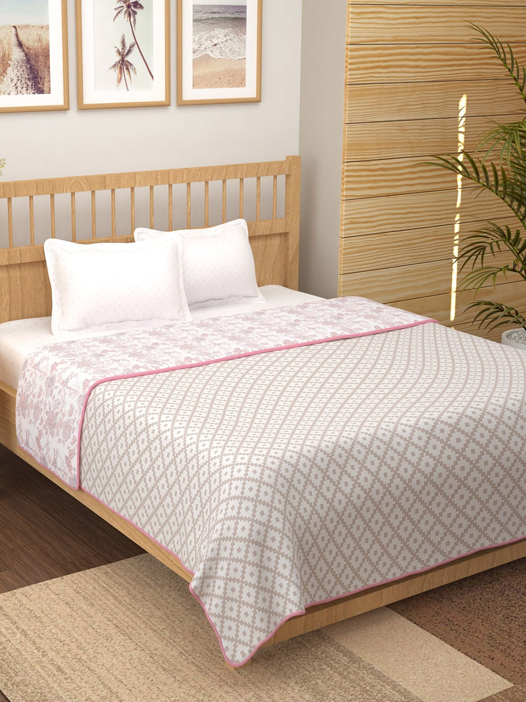 Story@home Pink & White Floral Mild Winter 150 GSM Double Bed Dohar