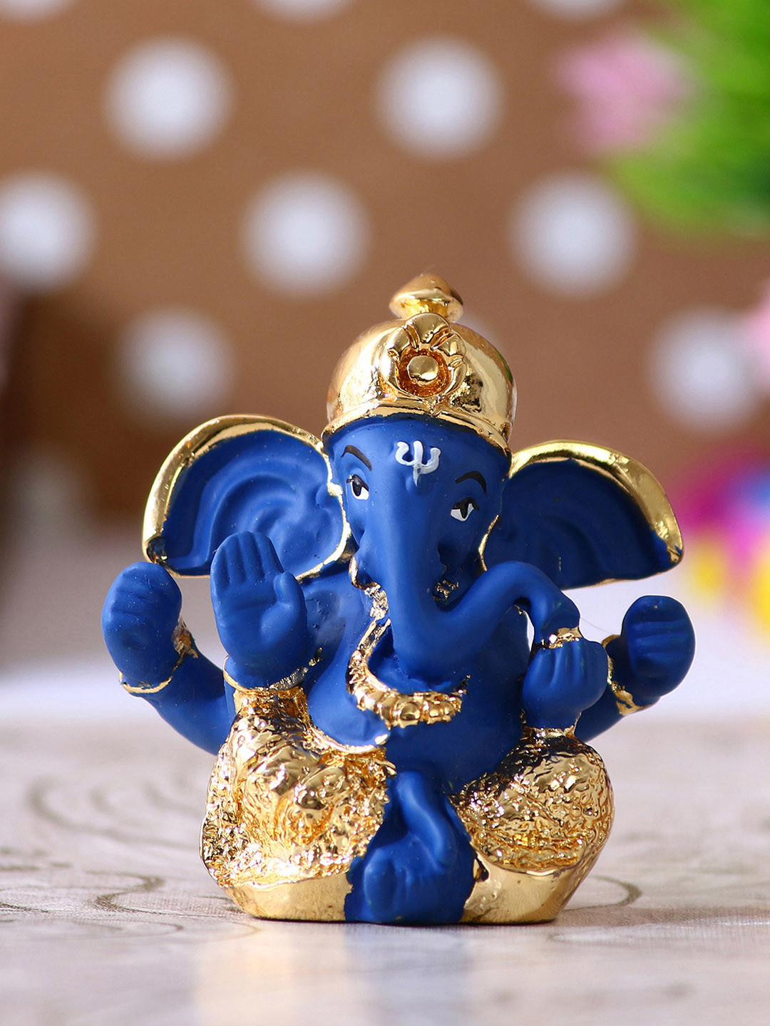 eCraftIndia Dhoti Ganesha Blue Polyresin Natural Prayer Room Small Showpiece - 2.2 Inches