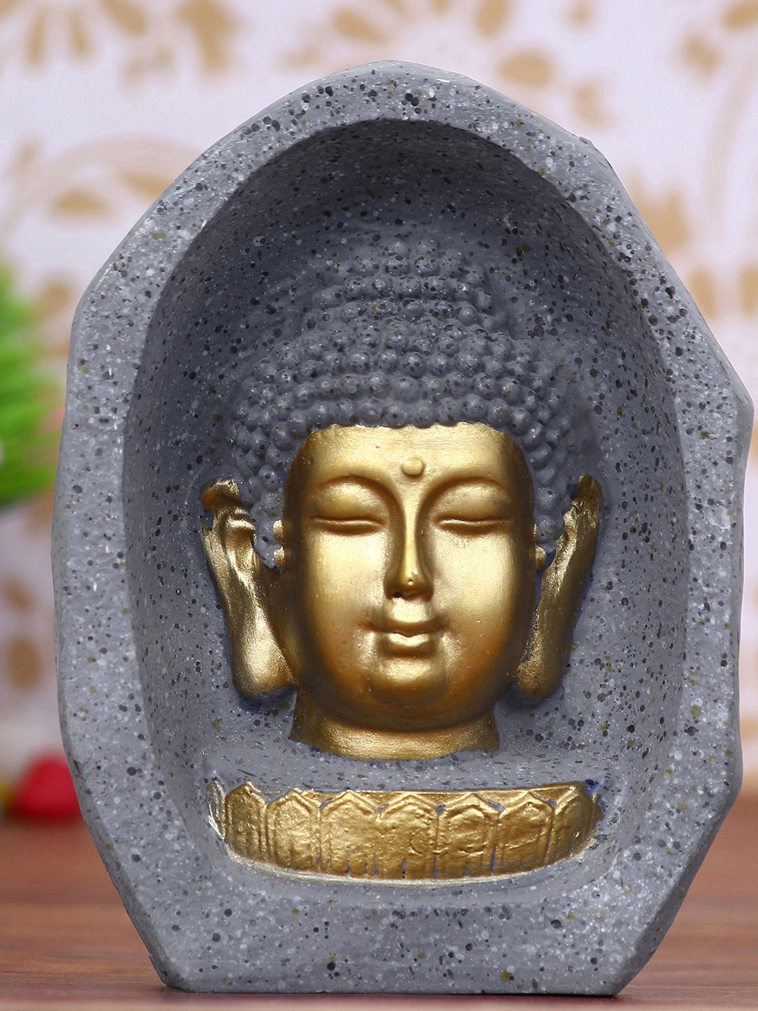 eCraftIndia Peaceful Lord Buddha Grey Polyresin Natural Living Room Small Showpiece - 4.7 Inches