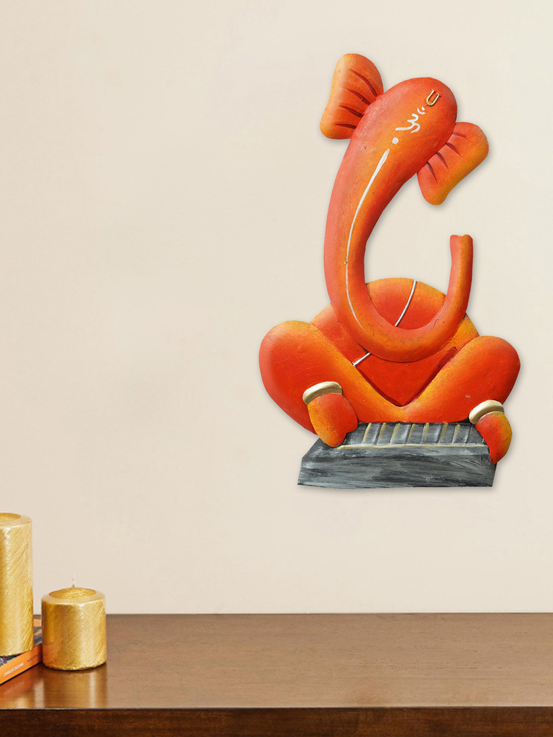 eCraftIndia Musician Lord Ganesha playing Tabla Metal Rusty Spiritual Wall Decor-13.8In