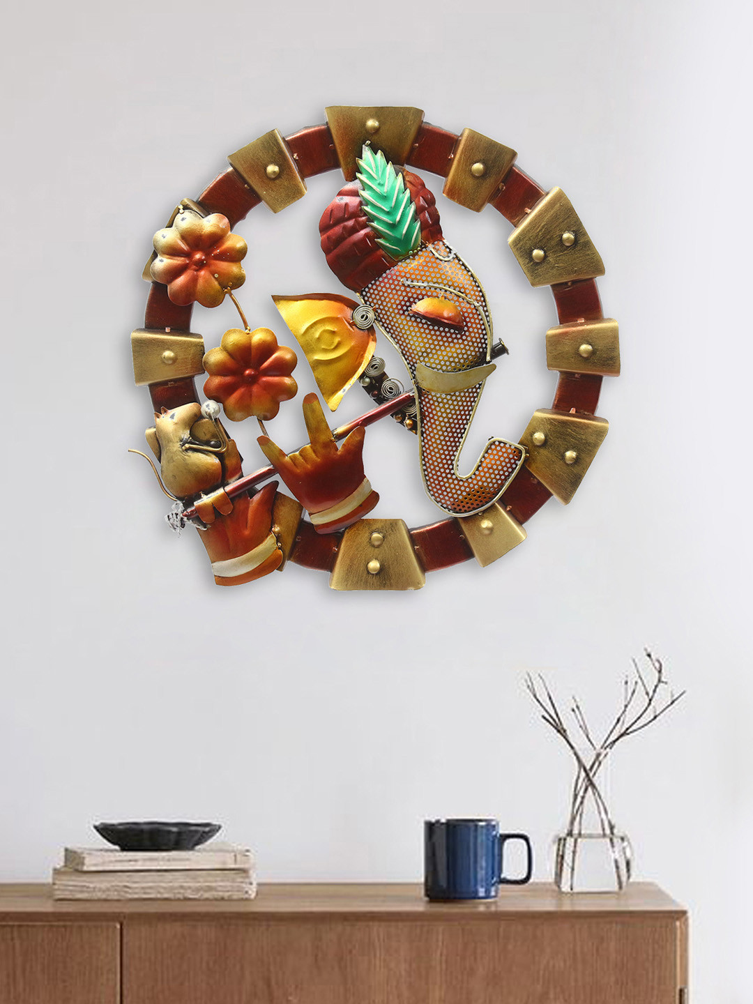 eCraftIndia Lord Ganesha in Lord Krishna Metal Rusty Spiritual Wall Decor-18.5In