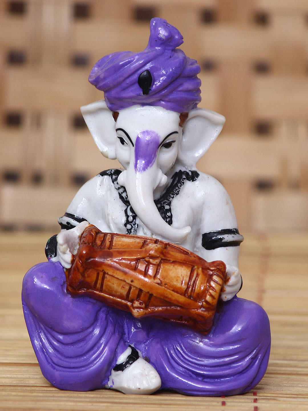 eCraftIndia Lord Ganesha Playing Dholak White Polyresin Glossy Home Office Music Small Showpiece - 4.7 Inches