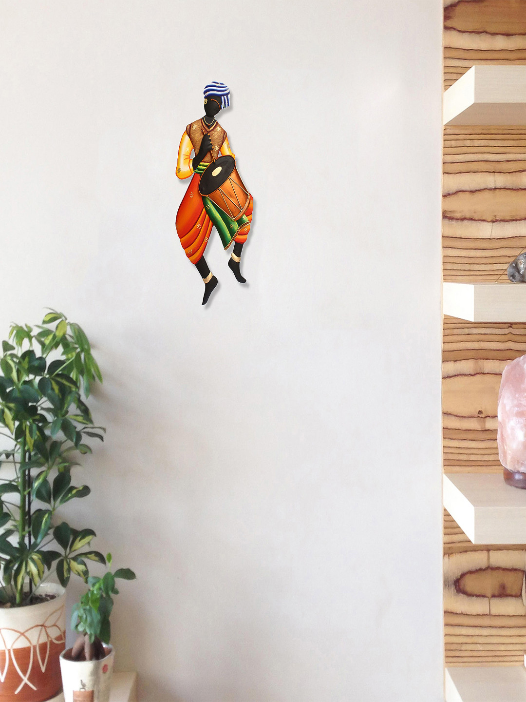 eCraftIndia Musician Tribal Man Metal Ethnic Motifs Glossy Hanging Hall Wall Hangings-15In