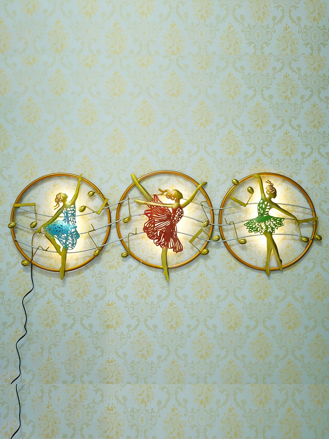 eCraftIndia Dancing Lady Metal Matte Hanging Hall 3Pcs Wall Hangings-17.3In