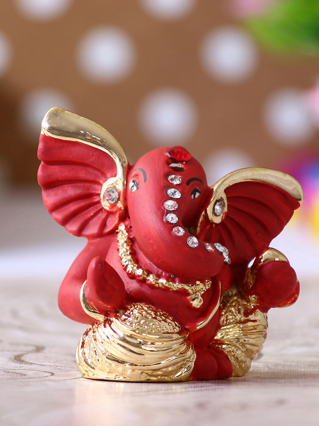 eCraftIndia Ganesha Red Polyresin Matte Prayer Room Small Showpiece - 2 Inches