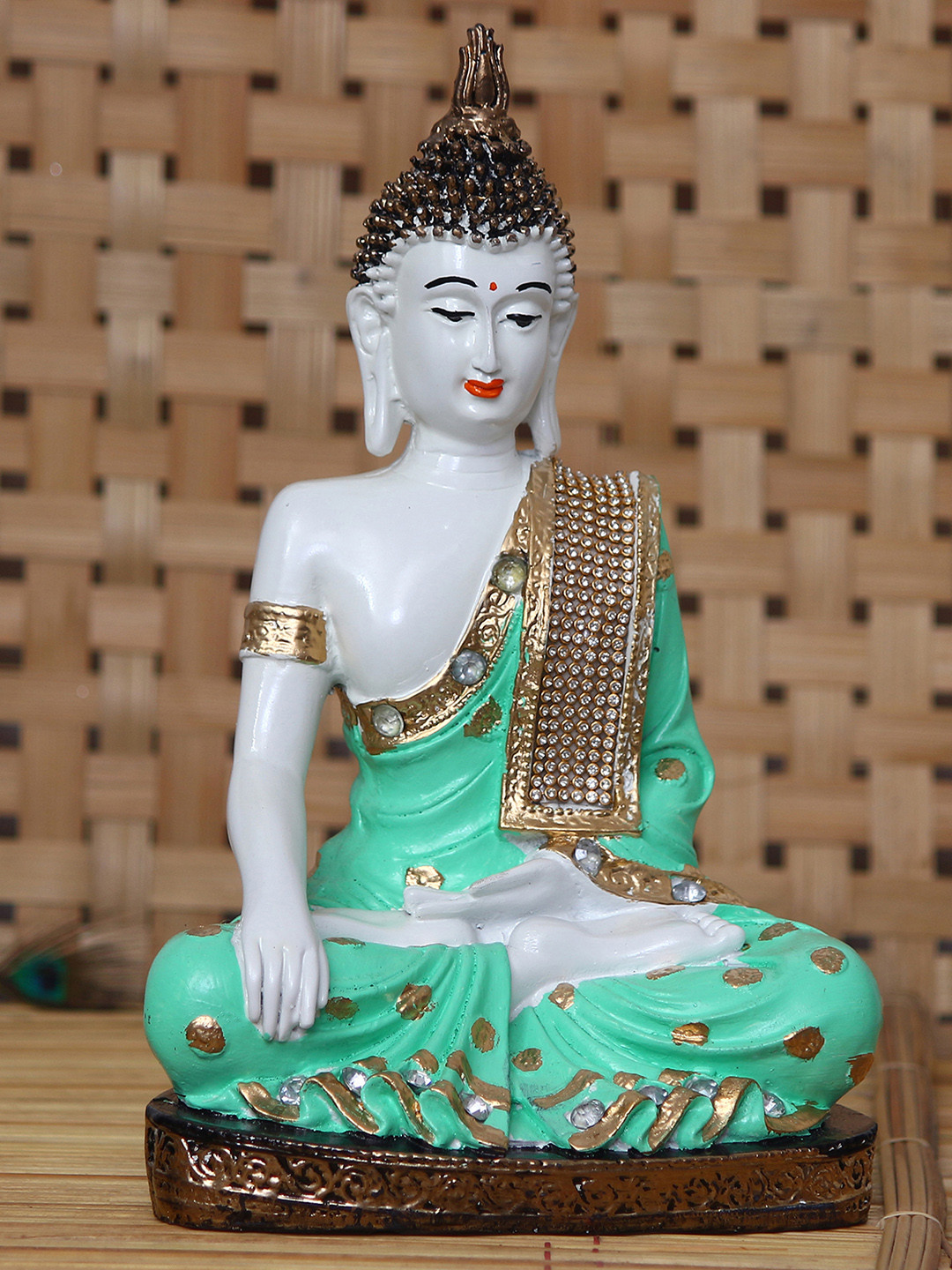 eCraftIndia Meditating Lord Buddha Sea Green Metal Metallic Home Office Medium Showpiece - 10.2 Inches