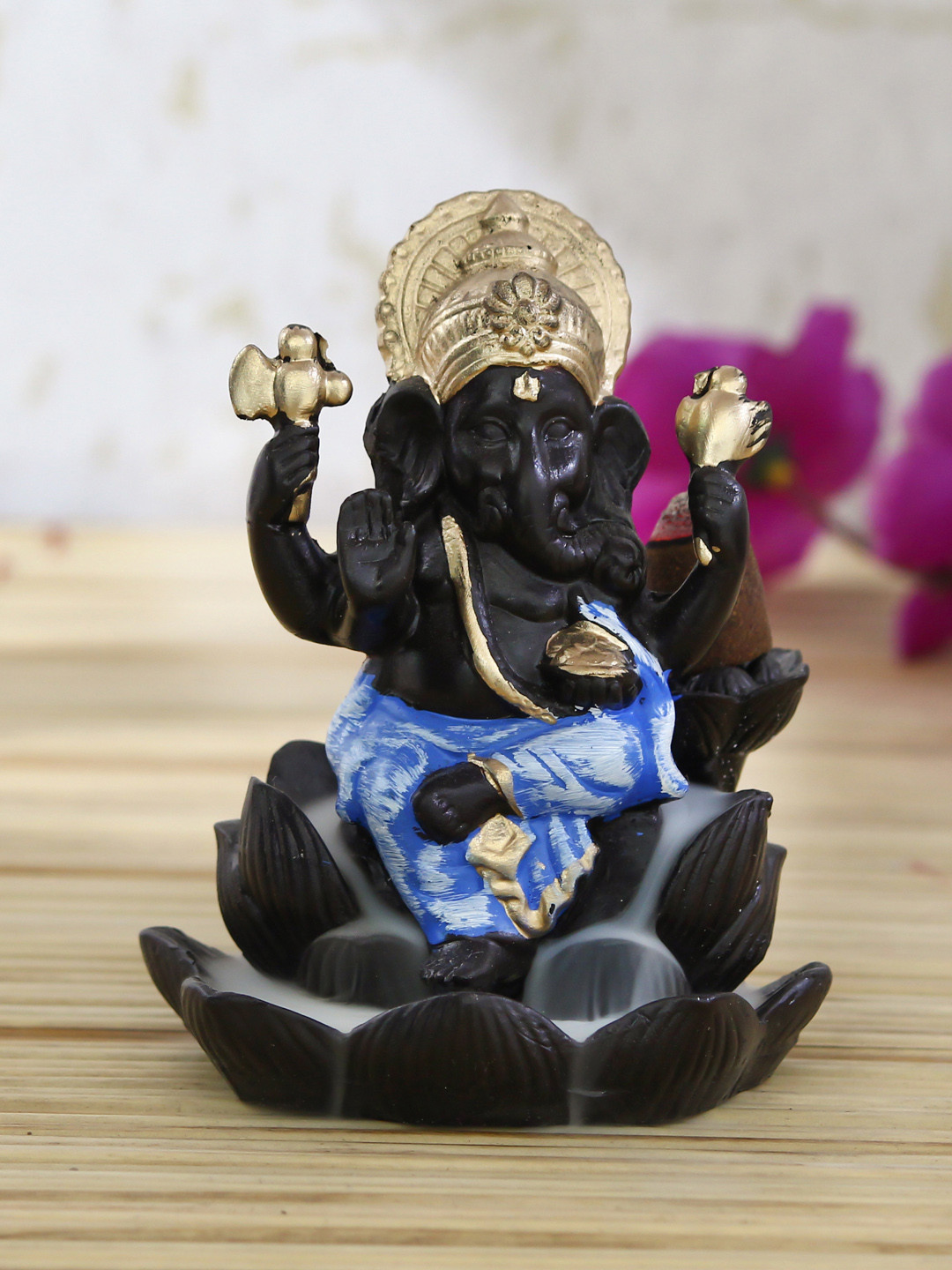 eCraftIndia Lord Ganesha Black Polyresin Glossy Prayer Room Small Showpiece - 4.3 Inches