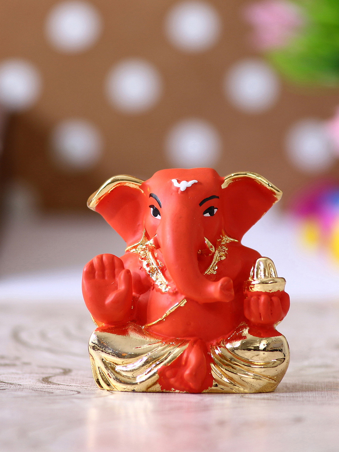 eCraftIndia Appu Ganesha Orange Polyresin Natural Prayer Room Tiny Showpiece - 1.8 Inches
